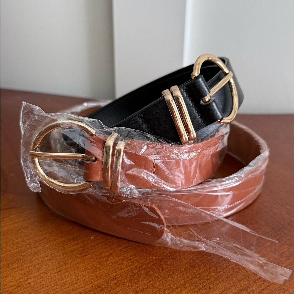 Elegant Black and Brown Leather Belts with Gold Buckles